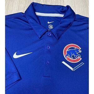 Chicago Cubs Nike Shirt Men Large Royal Blue Striped‎ Home Plate Polo Baseball